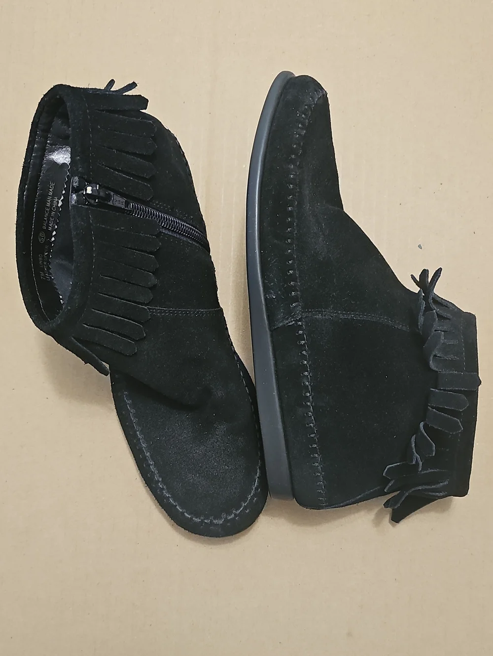 AEROSOLES Black Suede Fringe Ankle Boots